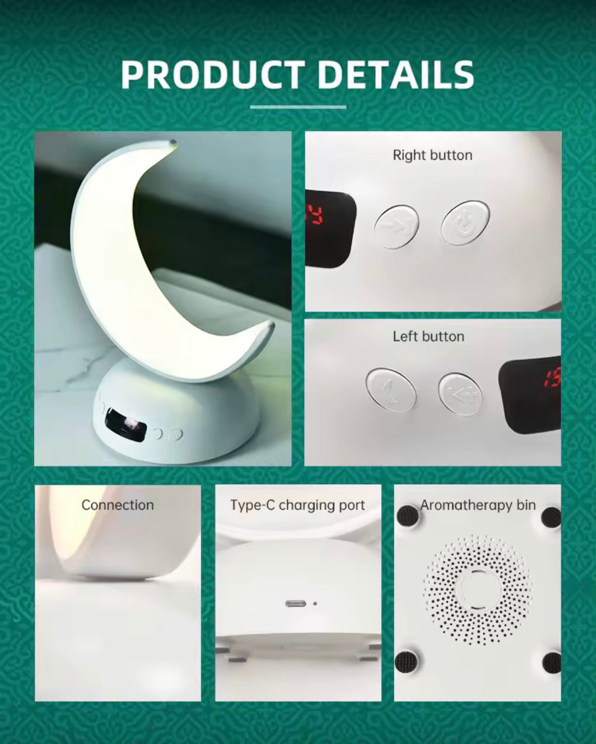 Veilleuse Coranique Lune Premium – Bluetooth & Récitation HD