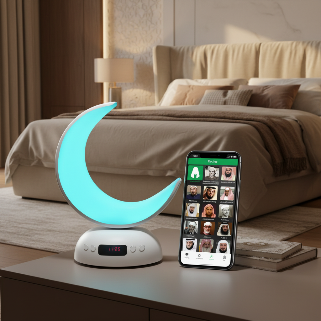 Veilleuse Coranique Lune Premium – Bluetooth & Récitation HD